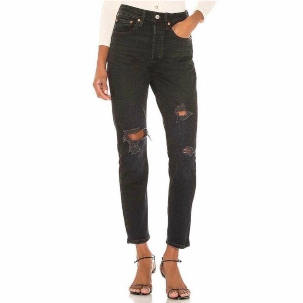 Levi’s 501 Black Distressed High Rise Straight Leg Jeans W28 L30 Women’s